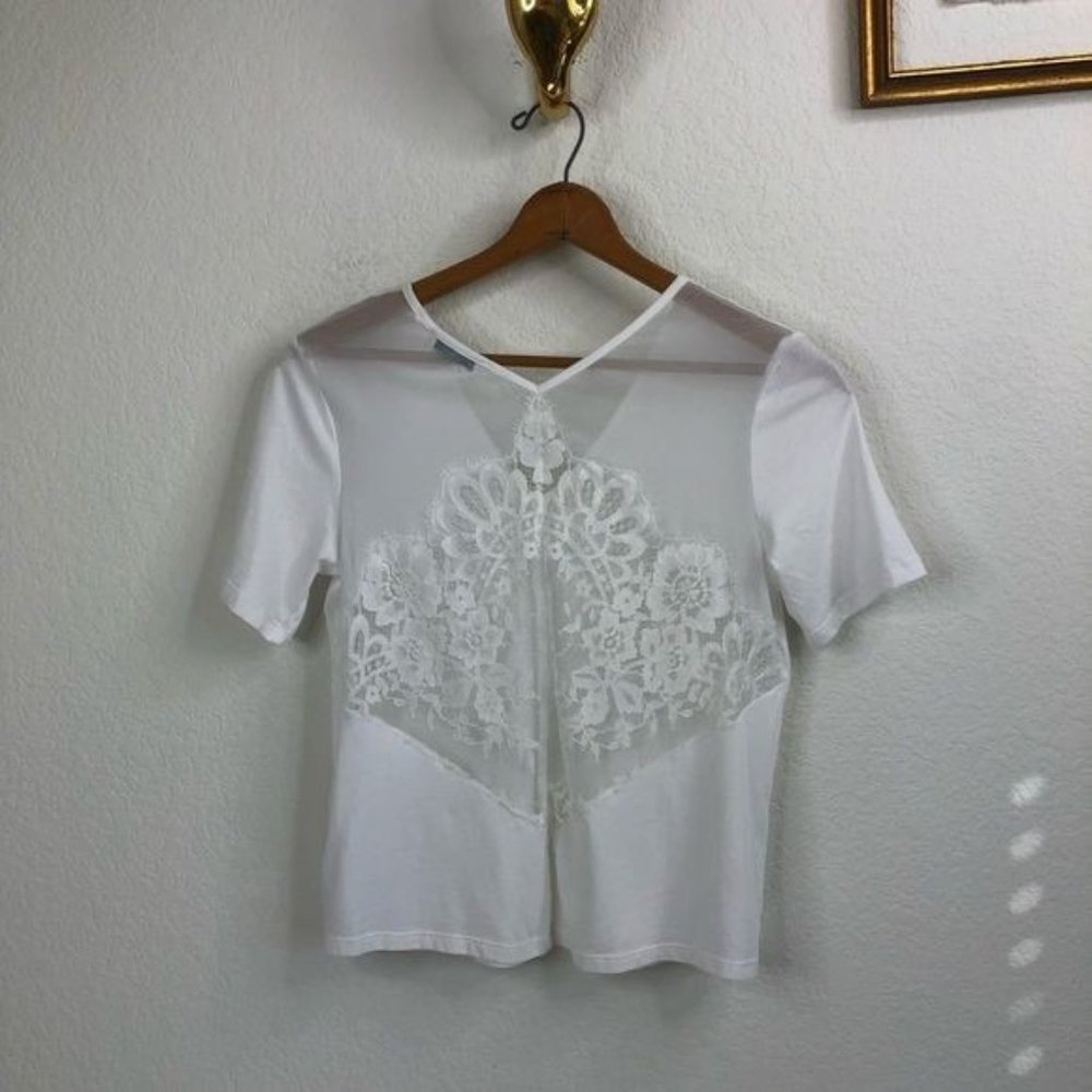 Sandro Paris Lace Cutout V Neck T Tee Shirt